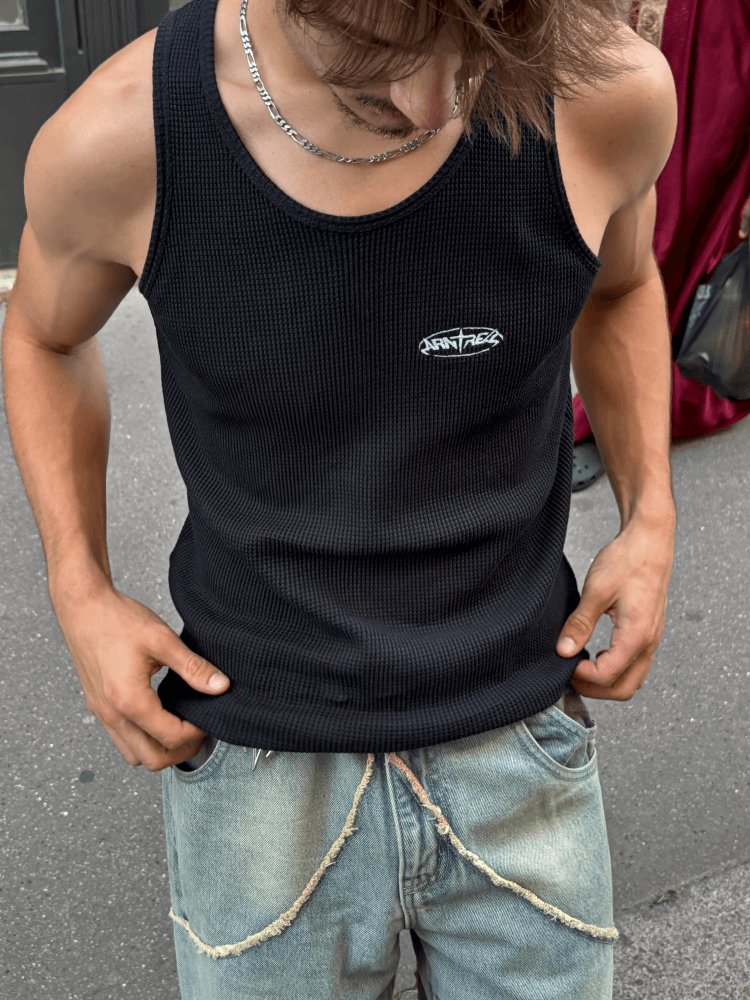 Waffle Tank Top Black