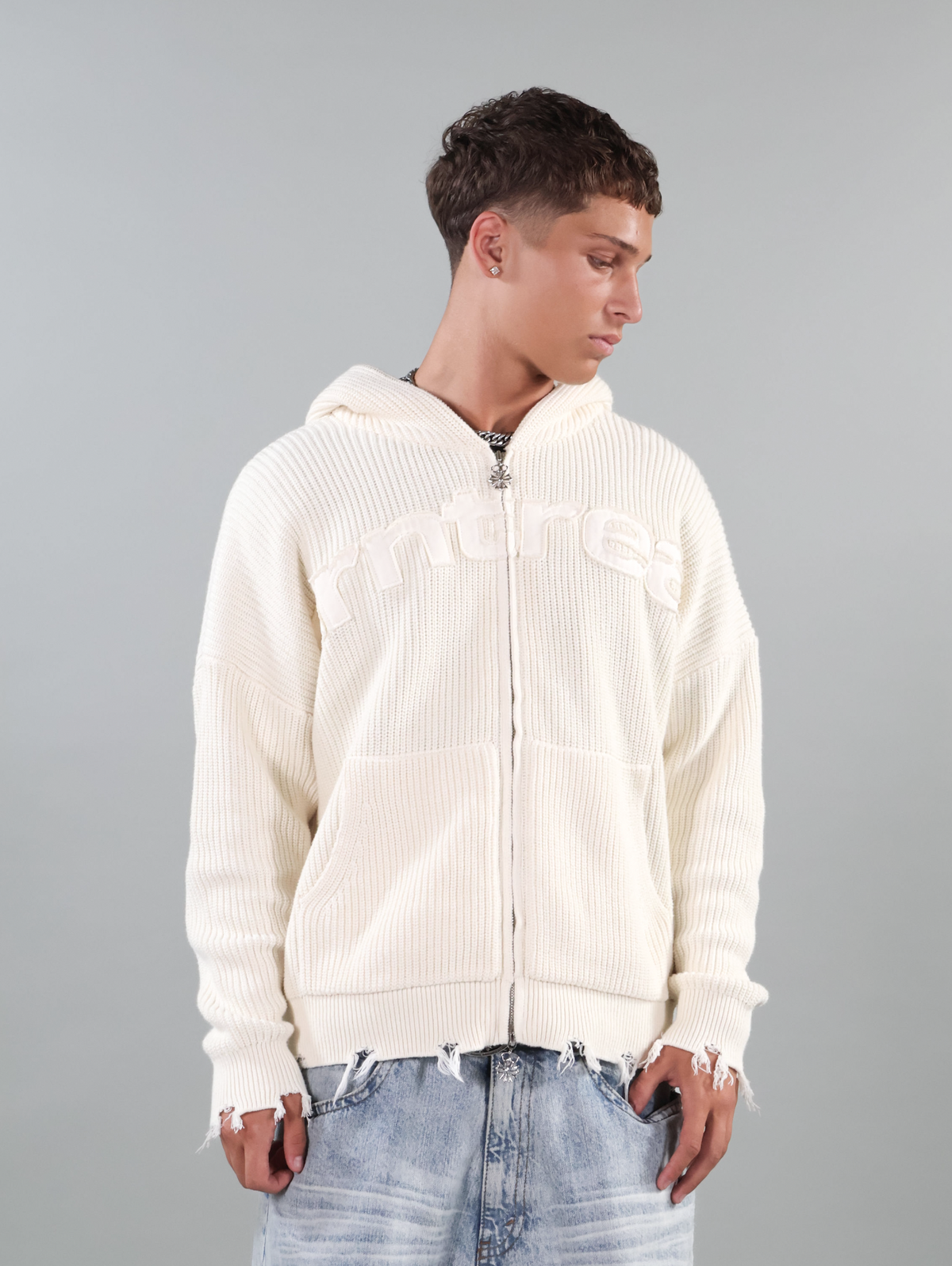 Patch Beige Knit Zipper