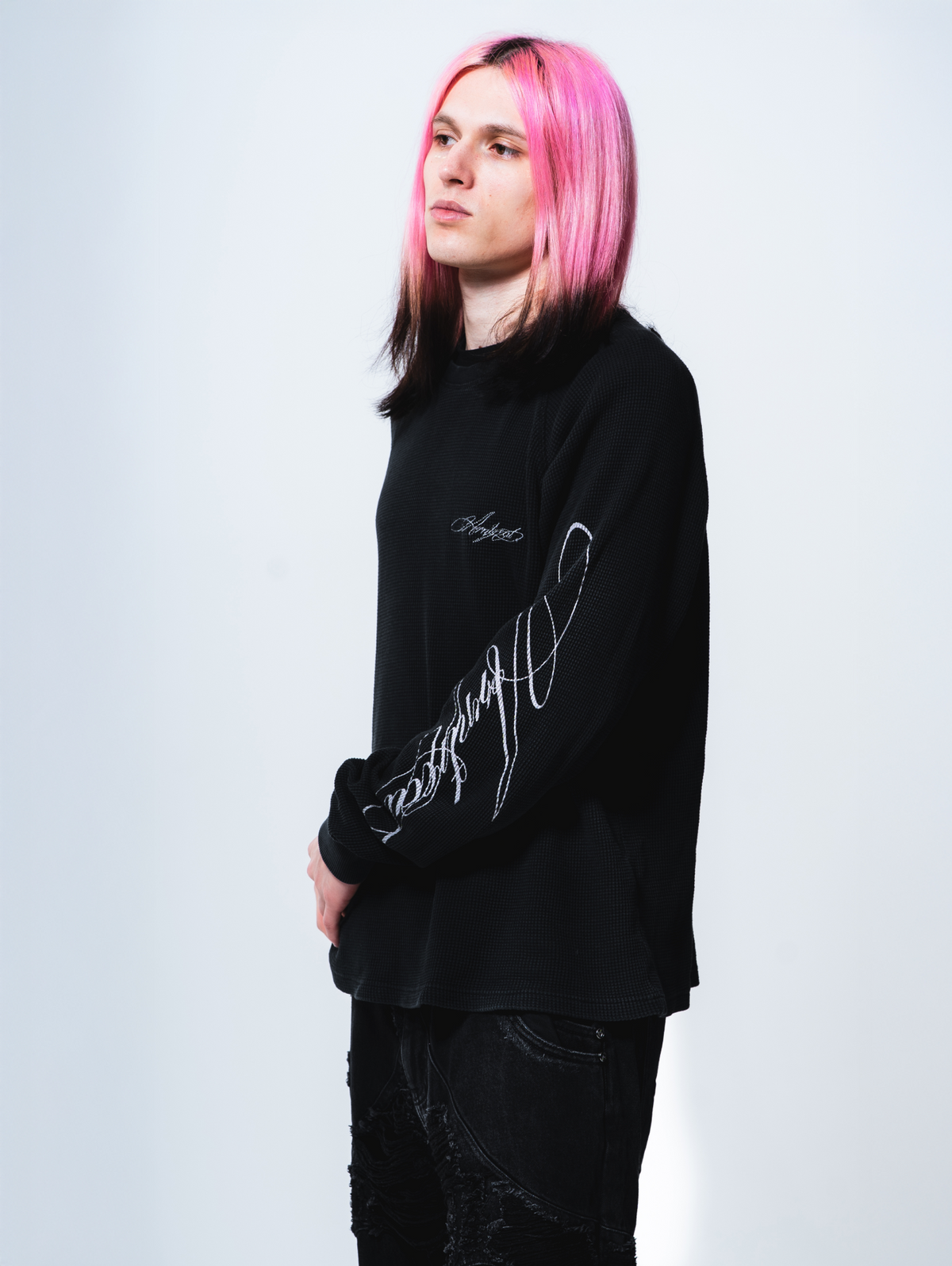 Script Longsleeve Waffle Black